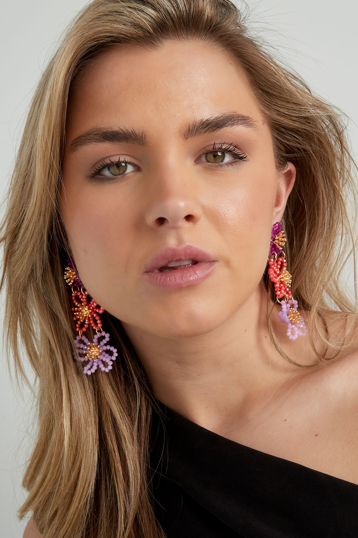 Flower party statement earrings - orange/purple Picture2